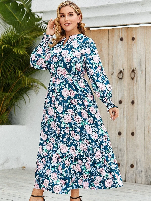 End - Of - Month Blowout BerriesJam - Fashion Long Sleeve Flora Loose Long Party Dress