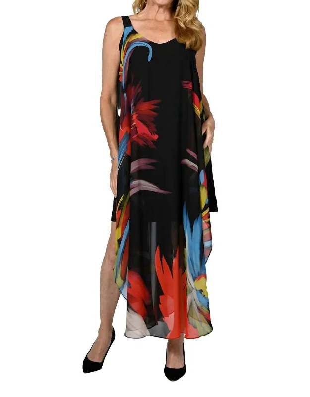 Elegant Style Woven Maxi Dress In Black/multi