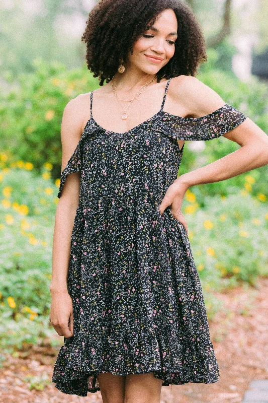 Buy More, Save More Know Your Worth Black Ditsy Floral Dress