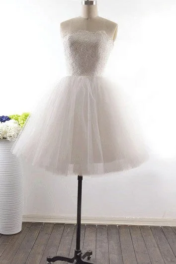 Fashion For Every Occasion A-Line Short Straps Sleeveless Corset Back Straps Keyhole Tulle Lace Dress