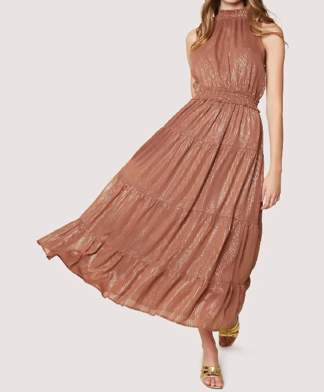 Mid - Week Surprise Downtown Lights Maxi Dress In Brown/gold