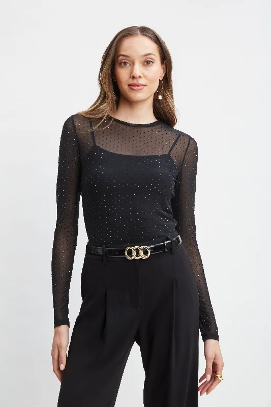 Stylish Looks Crystal Mesh Long Sleeve Knit