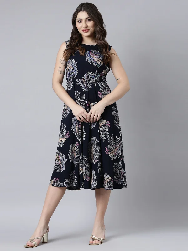 Style Upgrade Neerus Navy Blue Straight Casual Floral Maxi Dresses