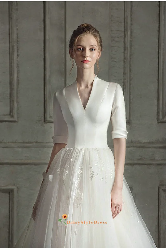 Chic Outfits Modest Vintage Half Sleeve Wedding Dress