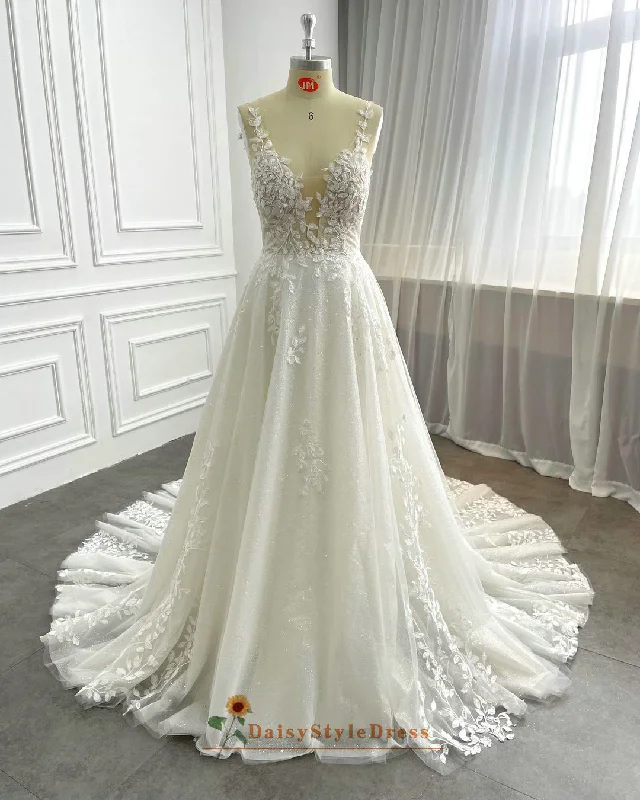 Flash Sale A line Sparkle Ivory Wedding Dress