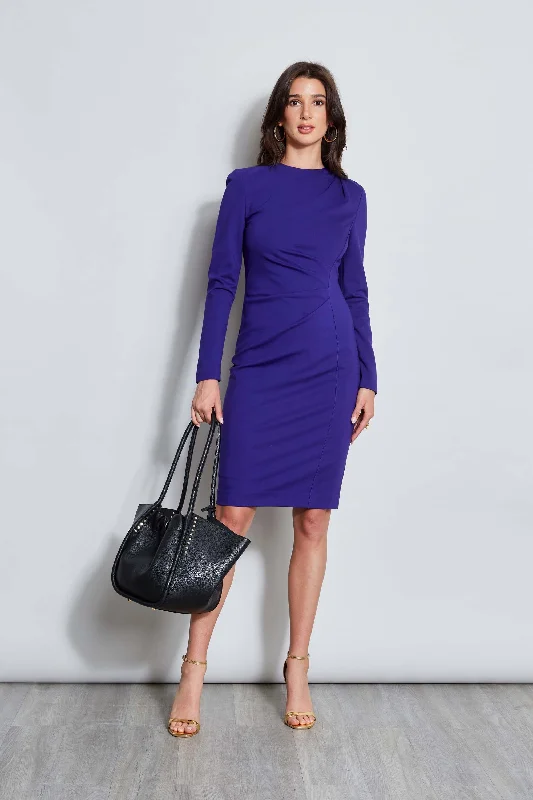 Spring Wardrobe Ruched Long Sleeve Knit Dress