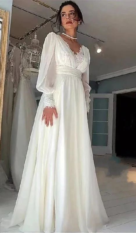 Hollywood Glam Award - Show Style Long Sleeve Boho V-back Wedding Dress