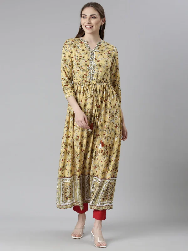 Celebrate With Big Savings Neeru's Yellow Straight Casual Floral Dresses