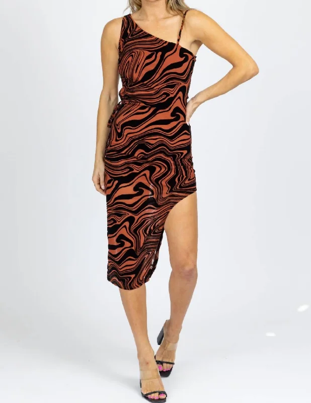 Fashion Deal Asymmetric Cutout Midi Dress In Rustic Abstract