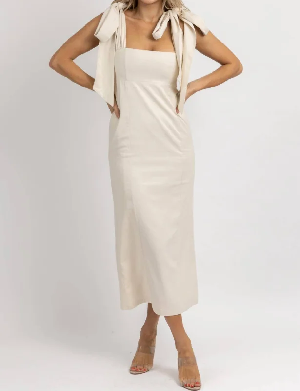 Stylish Looks Ella Linen Bow Strap Midi Dress In Taupe