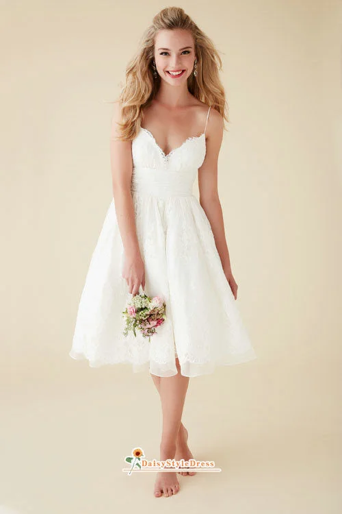 Stylish Looks Short Spaghetti Straps Lace Summer Wedding Dress