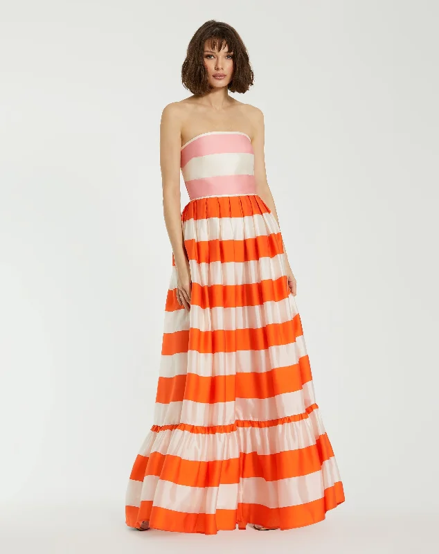 Trendy Women's Apparel for All Seasons Mac Duggal 81053 Long Stripped Formal Prom Ruffle Dress