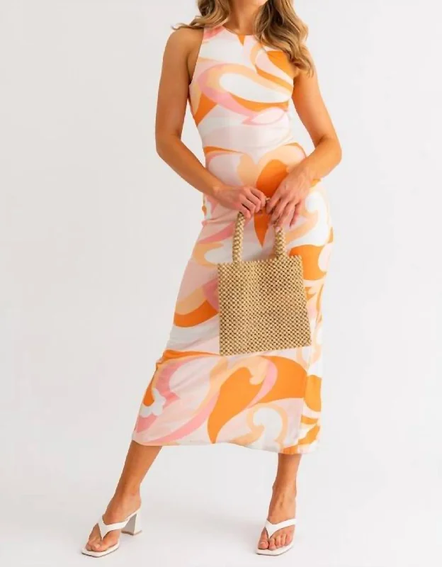 Update With Cottagecore Styles The You Glad Patterned Open Back Midi Dress In Orange