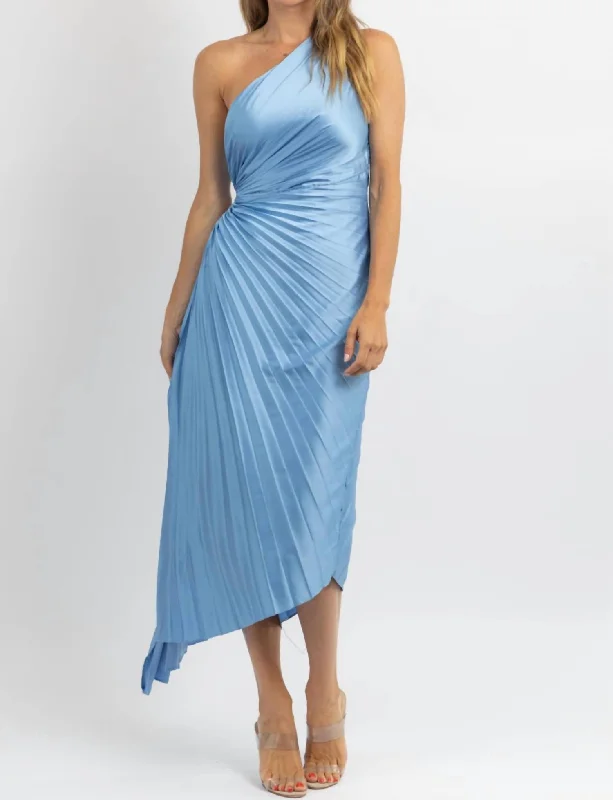 Mid - Season Sale Fresco Pleated Midi Dress In Blue