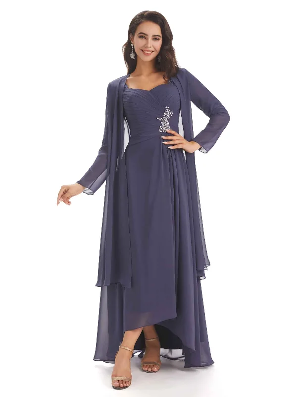 Seasonal Trends Elegant A-line Chiffon Long Sleeves High-Low Mother of The Bride Dresses