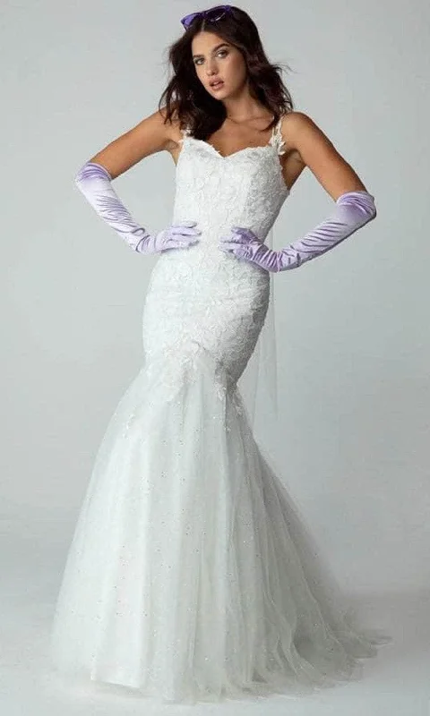 Disco - Inspired Retro Dance Look Eureka Fashion - 9957A Embroidered Trumpet Prom Gown