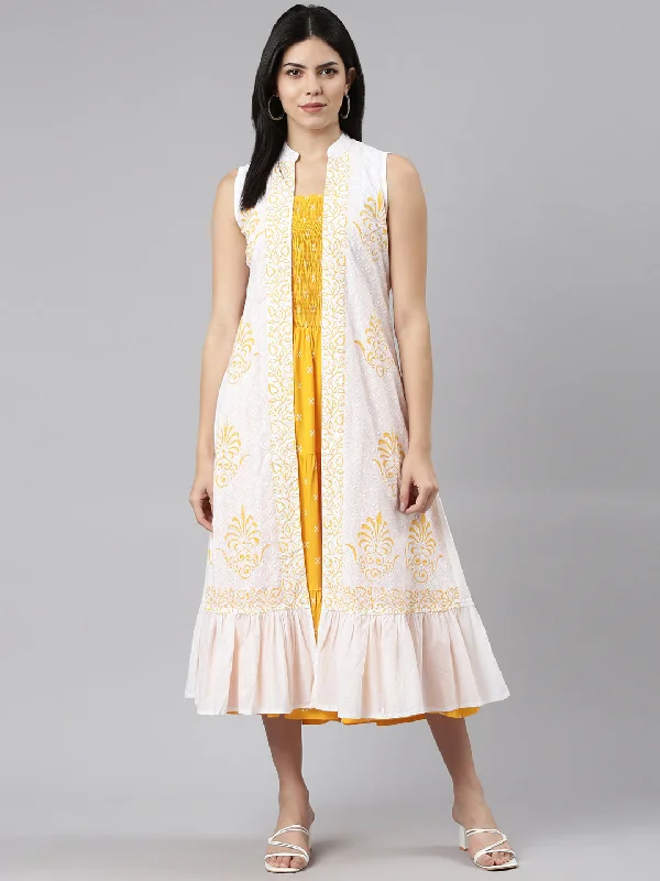 Trendy Styles Neeru's Mustard Straight Casual Floral Dresses