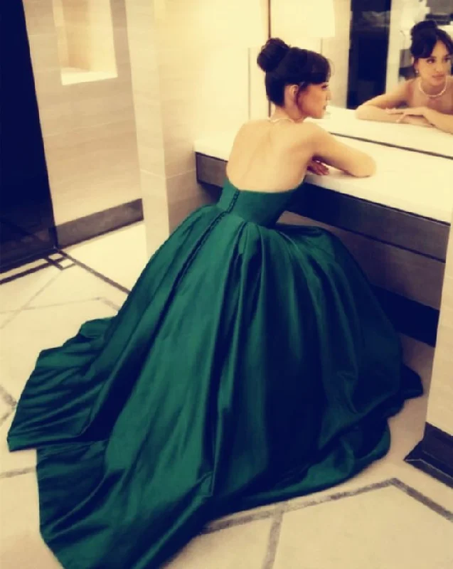 Exclusive Sale Green Satin Strapless A-Line Long Formal Party Dress Evening Gown MD7814