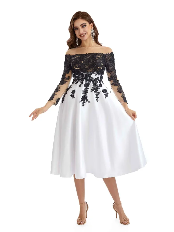 Great Prices On Feminine Styles Elegant Long Sleeves Off The Shoulder Short Mother Of the Bride Dresses