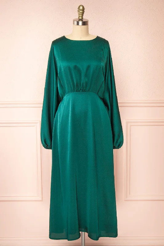 Seasonal Fashion Reneane Green | Long Sleeve Midi A-Line Dress