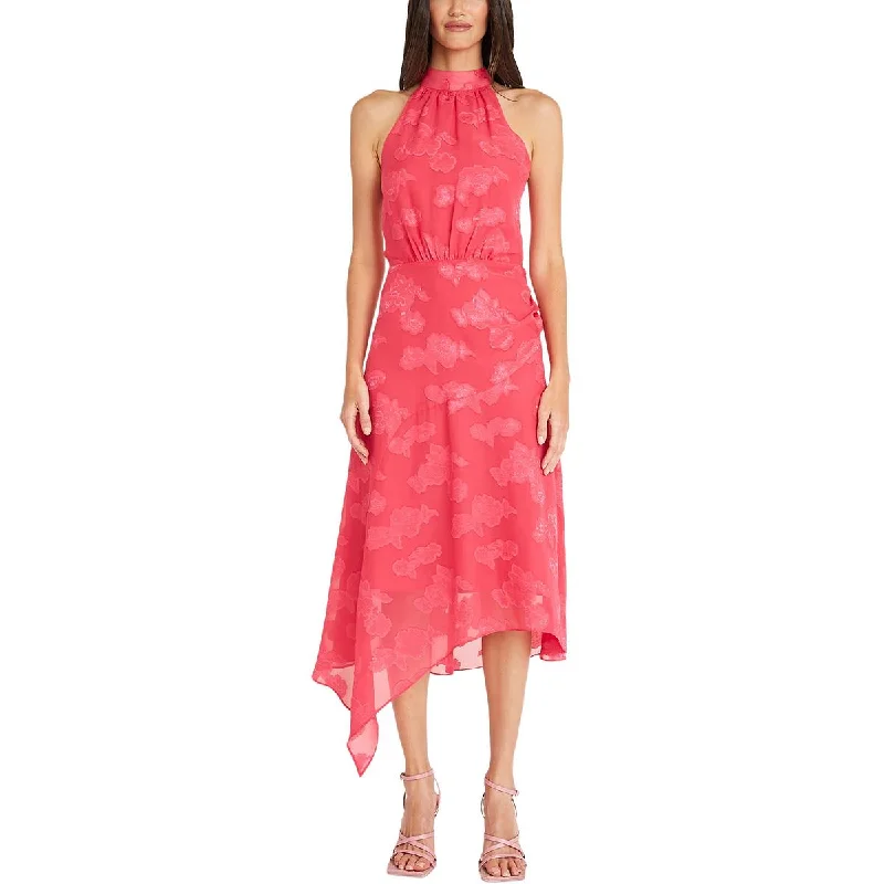Women's Activewear Attire Maggy London Womens Sheer Asymmetric Halter Dress