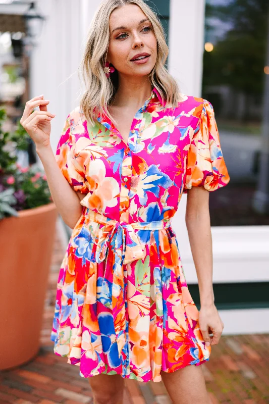 Summer Splash Sale All For Fun Fuchsia Pink Floral Dress