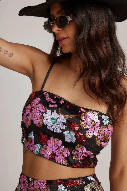 Pastel Styles Dynamo Floral Sequin Crop Top