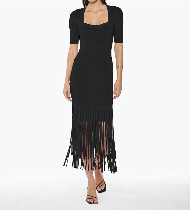 Chic Outfits Josephina Fringe Midi Dress In Black