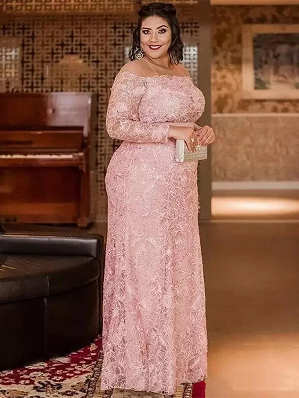 Last Chance Sale Sheath/Column Lace Applique Scoop Long Sleeves Floor-Length Mother of the Bride Dresses