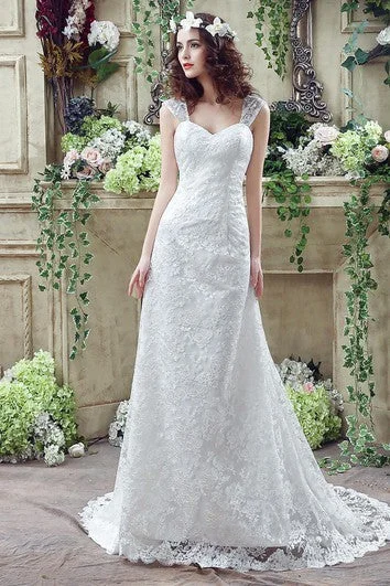 Rustic Countryside Charm Look Elegant Lace Sweetheart A-line Wedding Dress Sweep Train Lace-up