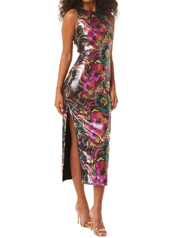 Summer Splash Sale Nakia Sleeveless Sequin Midi Dress In Flora Groove Print