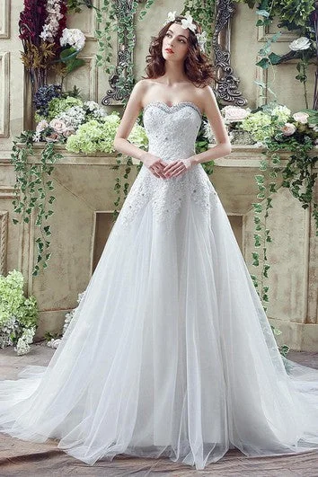 Cottagecore Rustic Charm Style Glamorous Sequined Lace Tulle Wedding Dress Court Train Lace-up