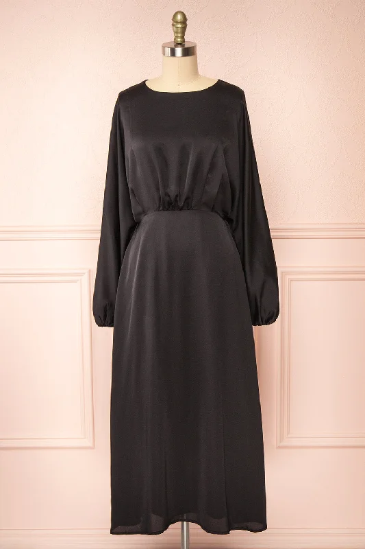 Chic Outfits Reneane Black | Long Sleeve Midi A-Line Dress