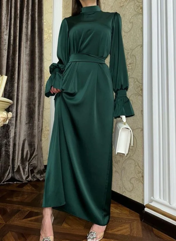 Art Deco Geometric Pattern Look Modest Green Sheath/Column Prom Dress,Simple Green Formal Gown  Y6881