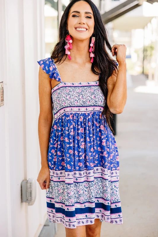 Fashion Deal It's A Dream Royal Blue Mixed Floral Dress