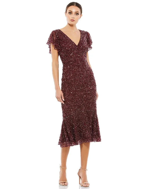 Chic Women's Clothing for Work and Travel Mac Duggal 10801 Short Cap Sleeve Ruffle Dress