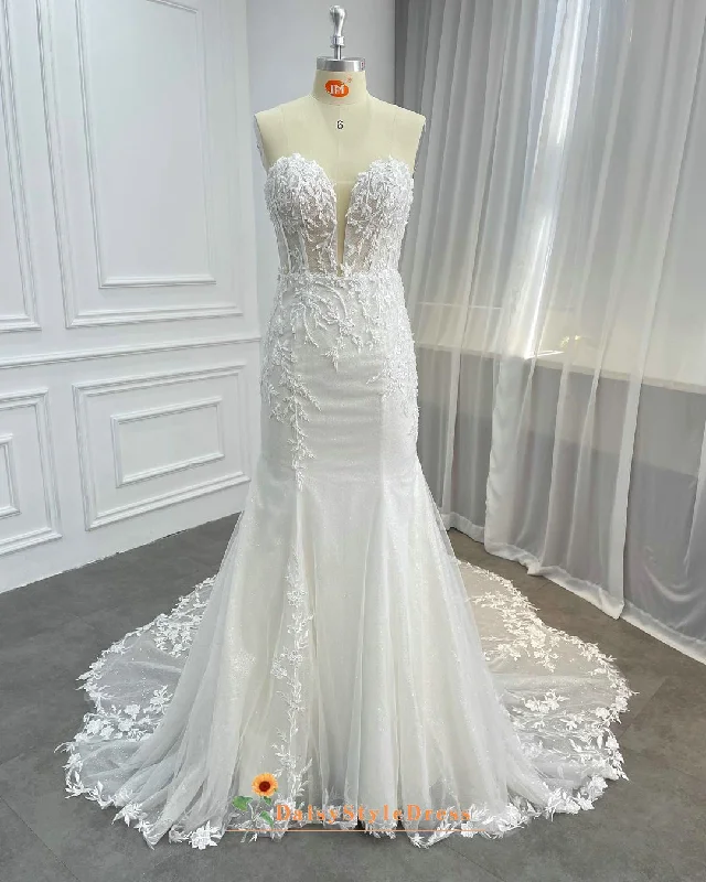 Cool Prices Fit and Flare Sparkle Sheer Lace Wedding Dress