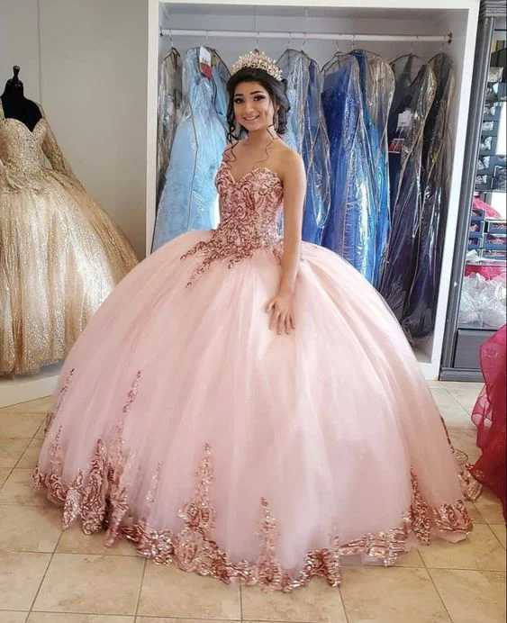 Last Chance Sale Pink Sweetheart Neckline Ball Gown Quinceanera Dress Tulle Princess Dress Y6475