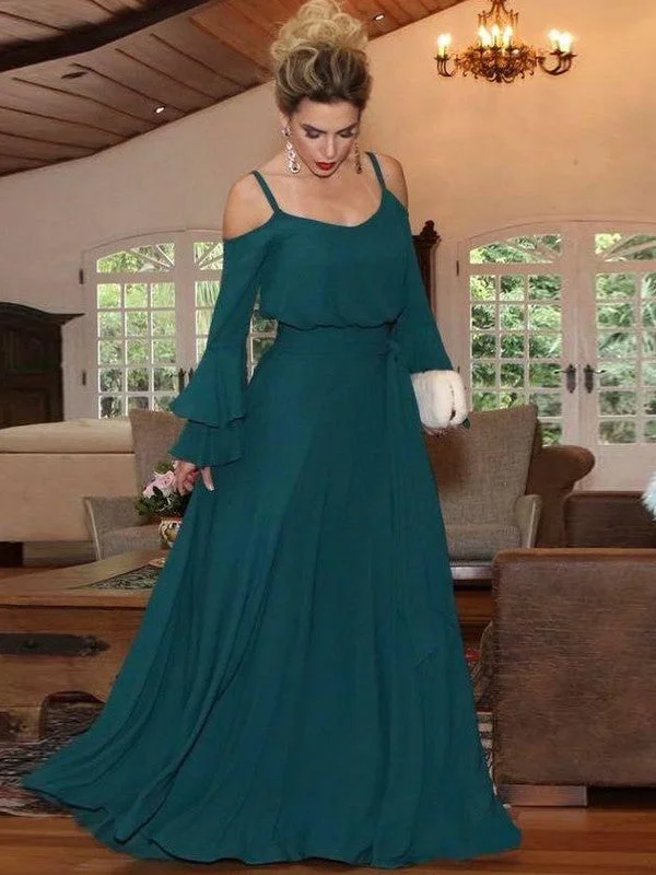 Big Savings On Rustic Countryside Styles A-Line/Princess Chiffon Ruffles Square Long Sleeves Floor-Length Mother of the Bride Dresses