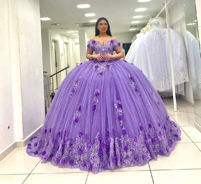 Celebrate With Big Savings Light Purple Off The Shoulder Quinceanera Dresses,Luxurious Ball Gown,Sweet 15 Dress Y4800