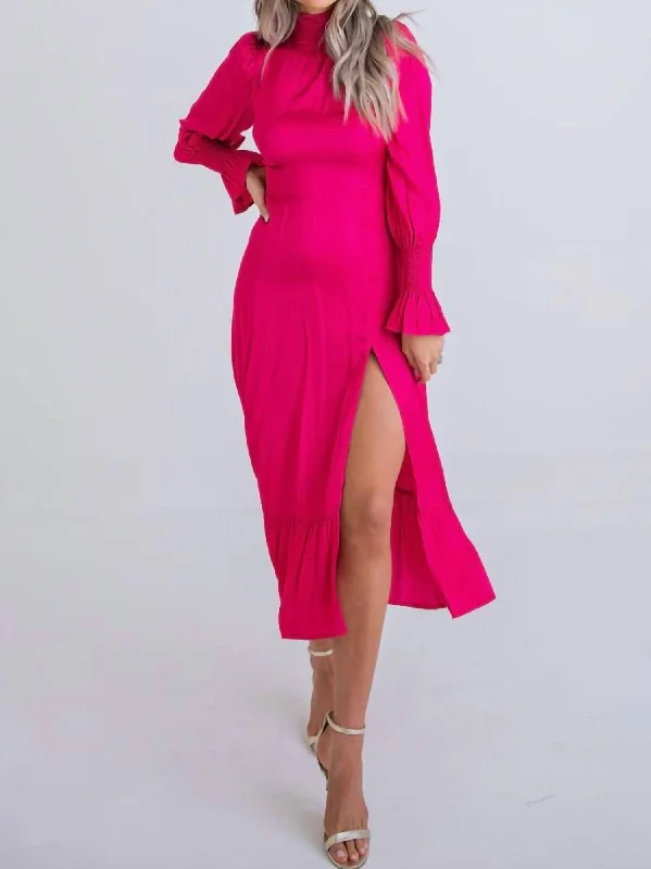 Save On Classic Elegant Styles Smock Neck Midi Dress In Magenta