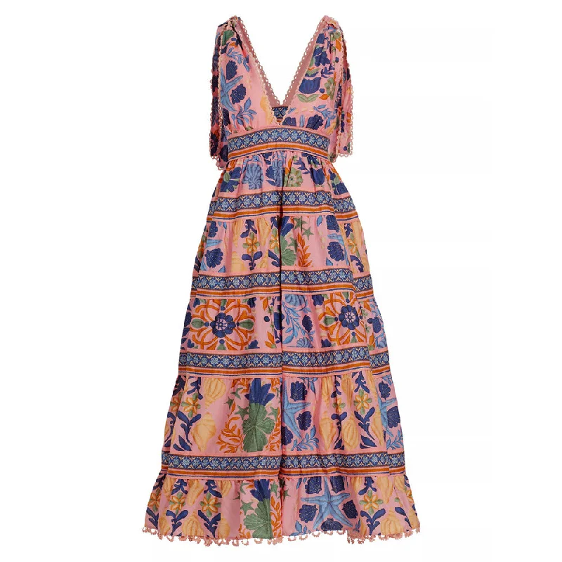 Fashion For Every Occasion Farm Rio Women's Seashell Tapestry Tiered Midi Dress