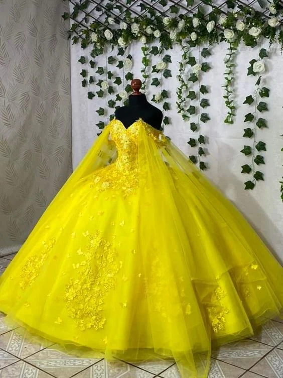 Feminine Soft - Hued Look Yellow Princess Quinceanera Dress Ball Gown, Sweet 16 Dresses Y6574