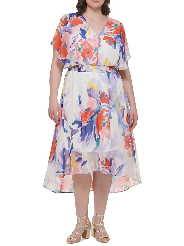 Tropical Island - Inspired Attire Plus Womens Chiffon Mid-Calf Midi Dress