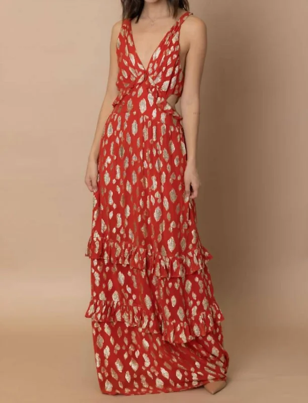 Hollywood Glam Award - Show Style Venus Maxi Dress in Red/Gold