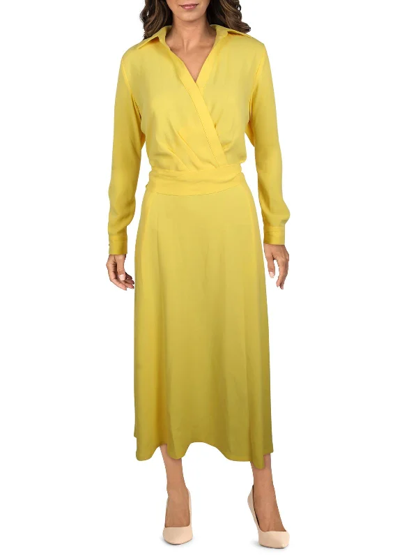 Nordic Minimalist Home Look Womens Georgette Surplice Midi Dress