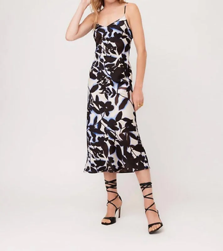 Flash Deals Bias Cut Midi Dress In Shadow Leaf Print