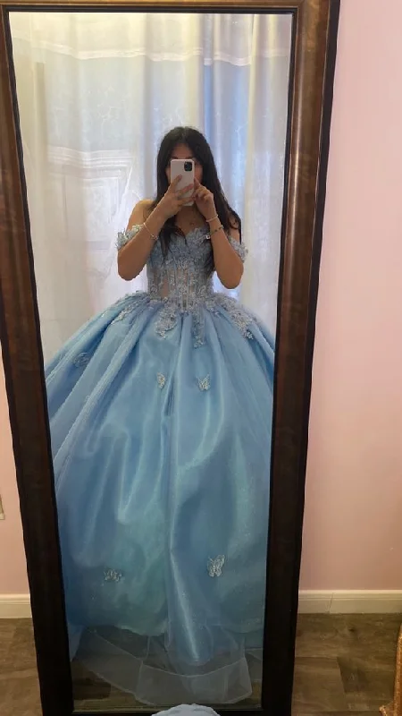 Early Access To Art Deco Styles Sale Blue Off The Shoulder Ball Gown,Blue Quinceanera Dress,Sweet 16 Dress Y6508