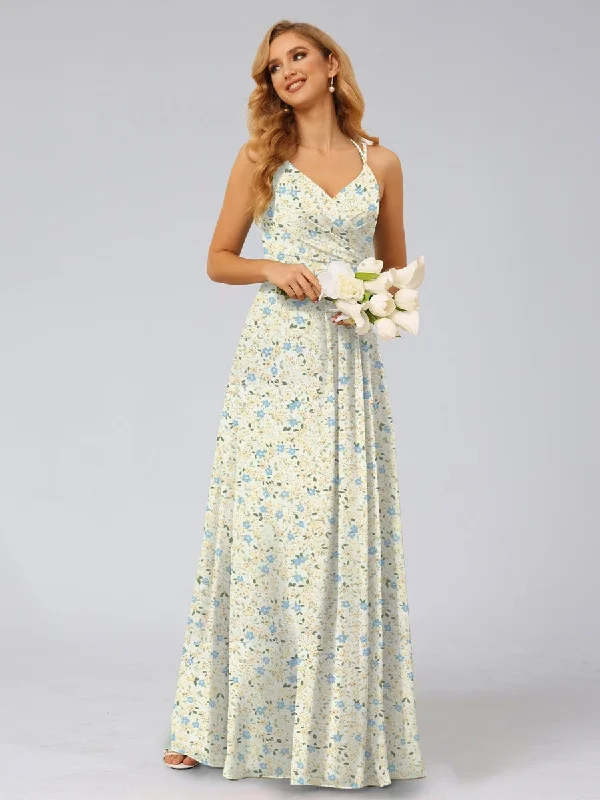 Fashion-Forward A-Line/Princess Halter Sleeveless Ruched Floral Bridesmaid Dresses