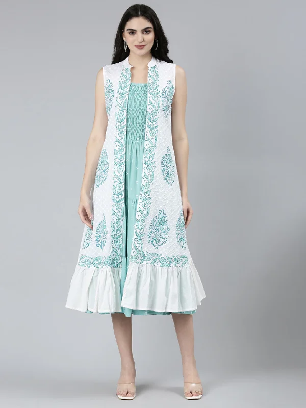 Special Occasion Wear Neeru's Green Straight Casual Floral Dresses